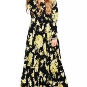Free People Black and Yellow Maxi Dress